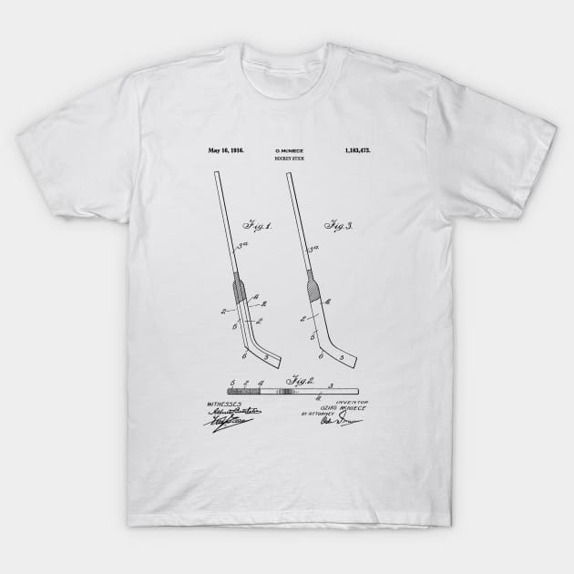 PATENT DRAWING / 1916 - Hockey Stick - black T-Shirt by Daniel Coulmann